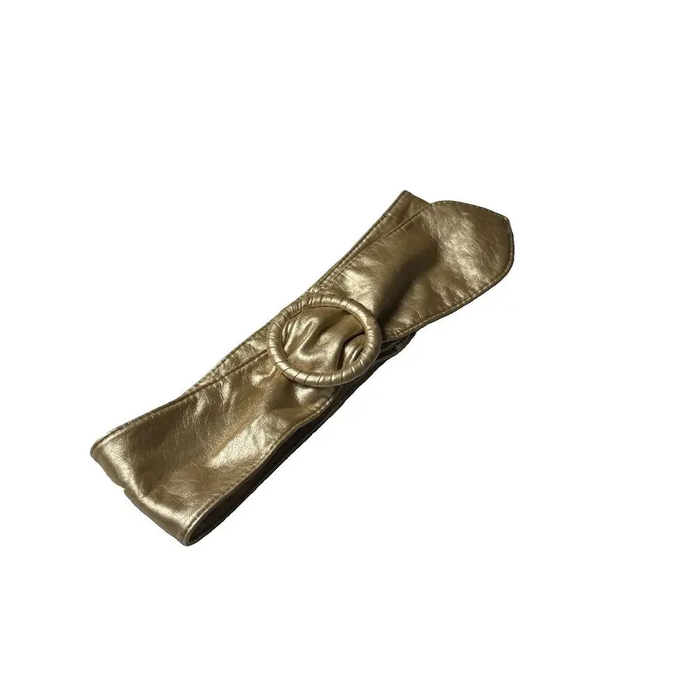 Retro 1980s Womens Belt Vintage Gold Faux Leather Sash Wide Statement Sz Small